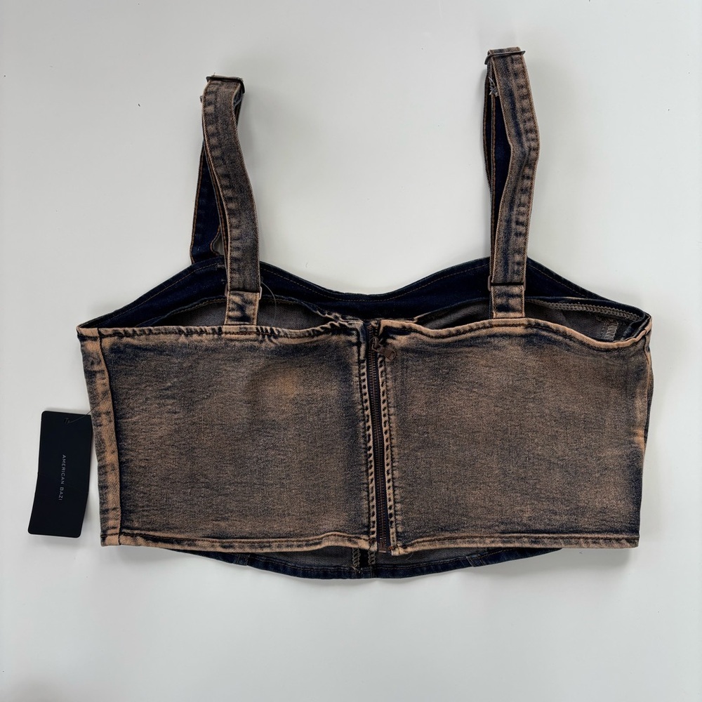 American Bazi Women's Copper Acid Wash Crop Top Denim Top Size 3X, New with Tags - Picture 3 of 7